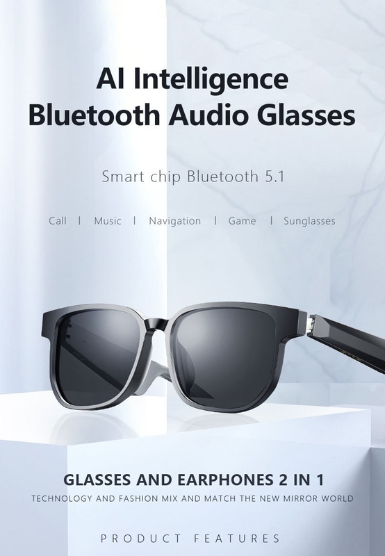 Czarne okulary słoneczne Bluetooth z połączeniem Bluetooth 5.1 wersja 90mAh 4-6 godzin czasu muzycznego