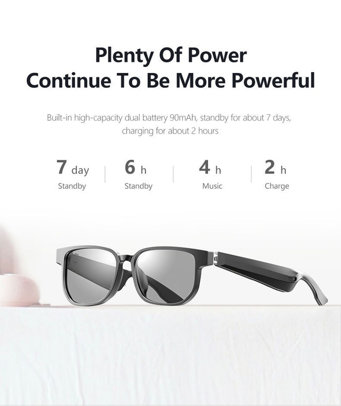 Stereo Sound Czarne okulary przeciwsłoneczne Bluetooth z pojemnością 90mAh BT 5.1 wersja 4-6 godzin w stanie gotowości